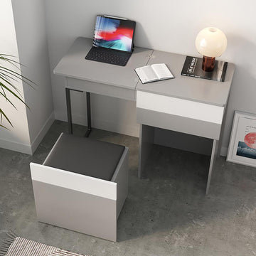 Gray Makeup Vanity with Mirror Foldable Dressing Table with Stool & Hidden Drawer